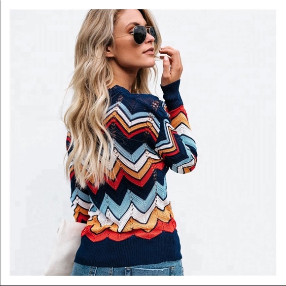 LAST 1L‼️MULTICOLOR CHEVRON RAINBOW STRIP- Sweater - Picture 7 of 8